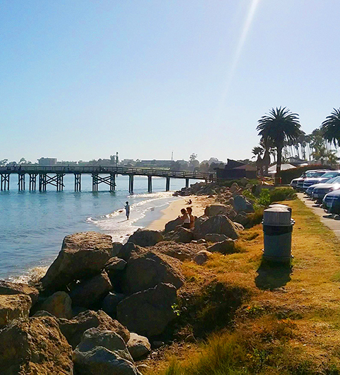 Sunny view looking toward UCSB from Goleta Beach