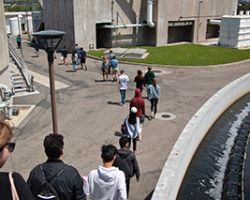 students touring facility